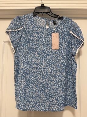 Emory Rose Blue Floral Puff Sleeve Top